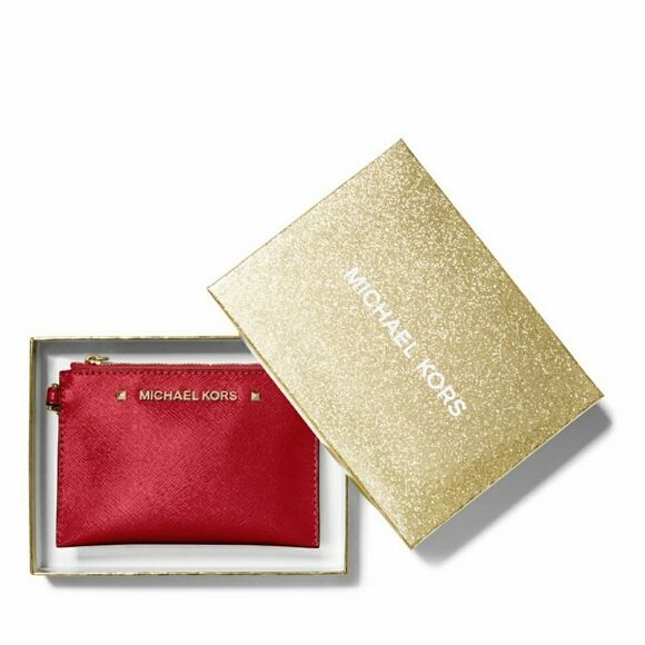 New! MICHAEL KORS Karla Red Leather Small Wristlet With Gift Box - Picture 5 of 8